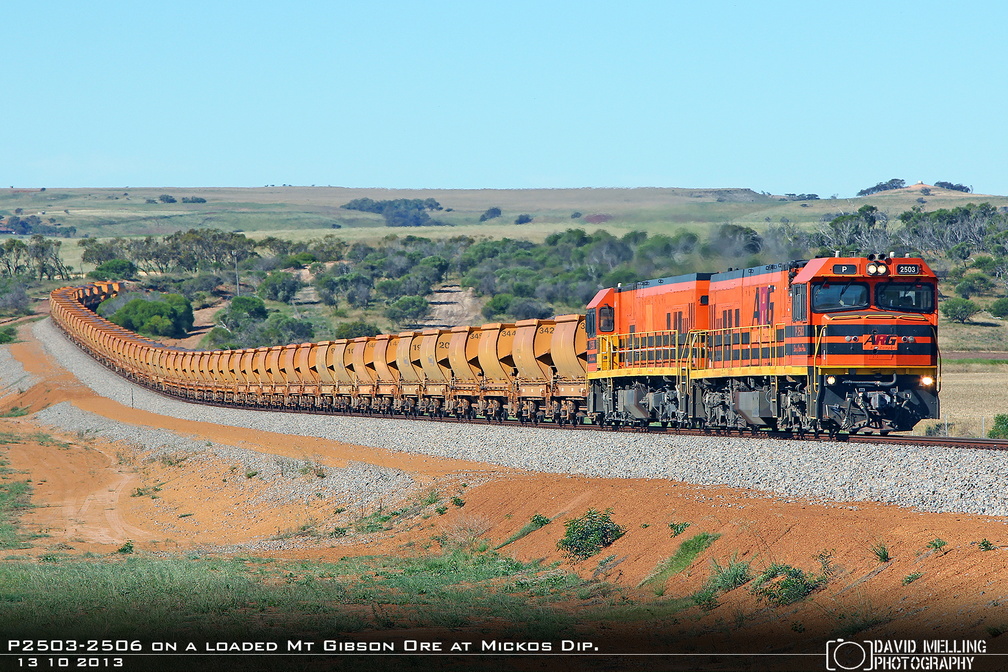 P2503-2506 on a loaded Mt Gibson Ore at Mickos Dip. 13.10.2013.jpg